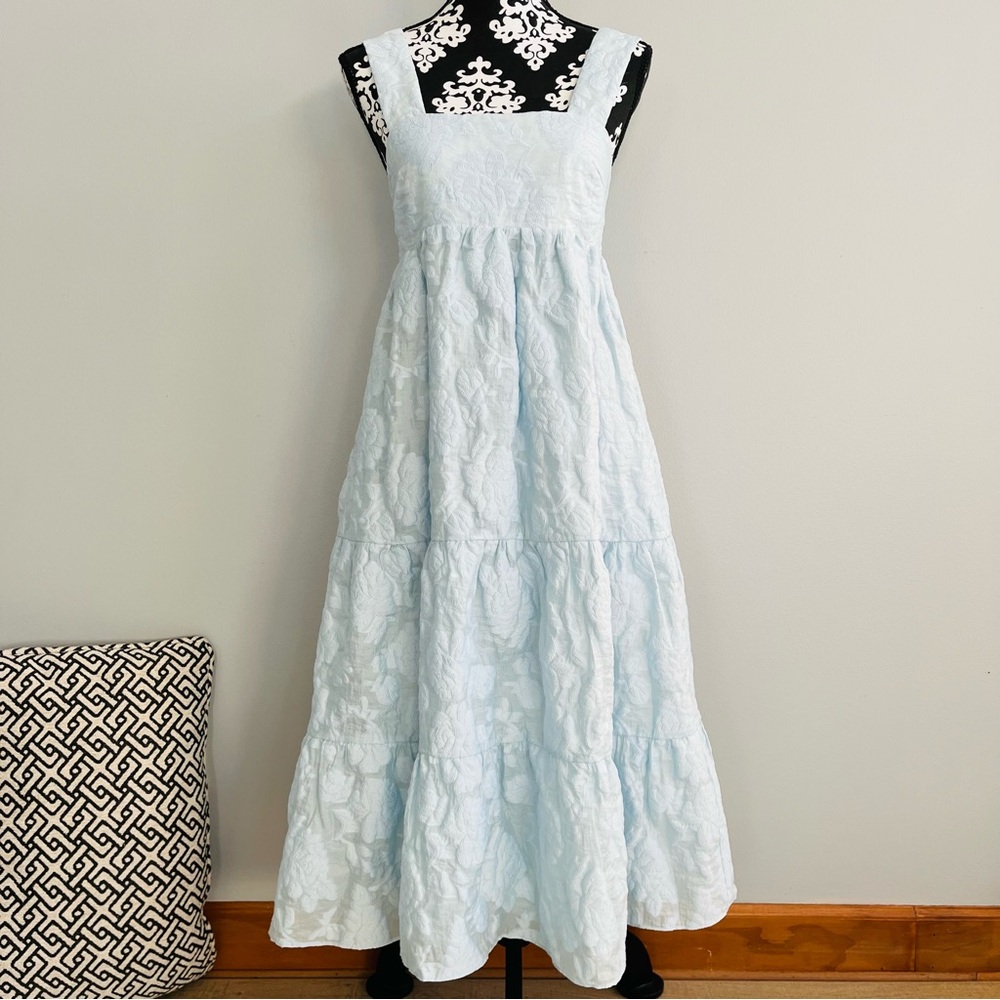 Light Blue Lace Tiered Maxi Dress - Women's Summer Sundress